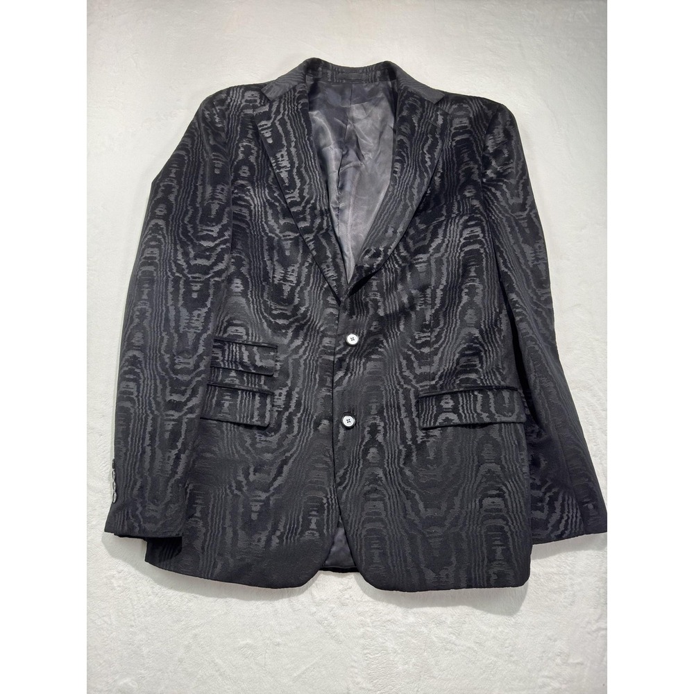 Tallia Blazer Mens 46 Long Black Geometric Jacquard Sport Coat Jacket Formal